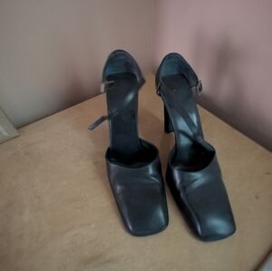 Gucci Black Square-Toe Ankle-Strap Block Heels